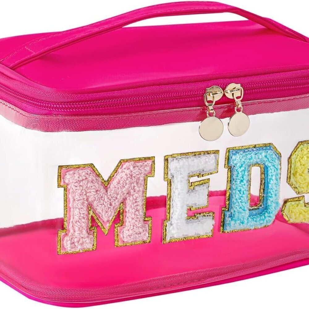 Large Waterproof Chenille Letter Medicine Clear Makeup Bag, Transparent PVC Nylo